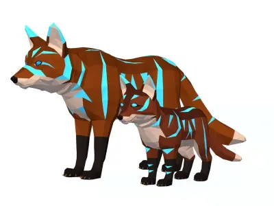 LowPoly Foxes pack Low-poly 3D model