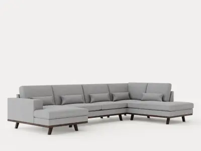 Copenhagen U Sofa Right Linen Grey Low-poly 3D model