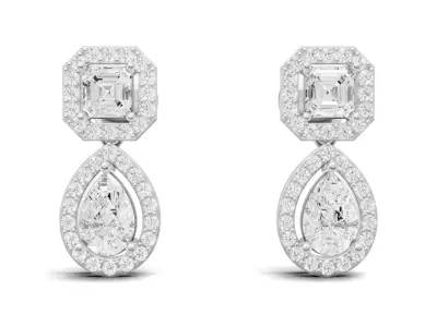 Asscher and Pear Diamond Drop Earrings For Women 3D print model