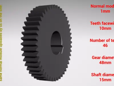 Cylindrical gear - paired - z46 m1 D48 d15 3D print model
