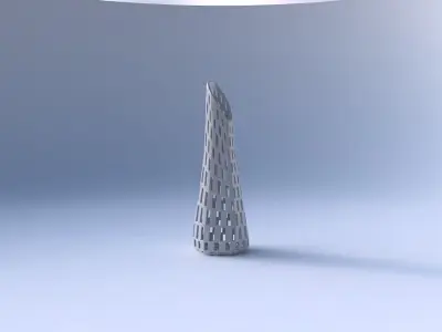 Vase top bent hexagon with checker grid lattice 3D print model