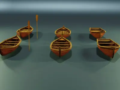 Wooden stylized boats Low-poly 3D model