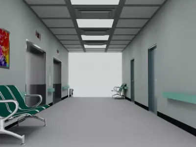 Elevator hospital corridor with chairs 3D model