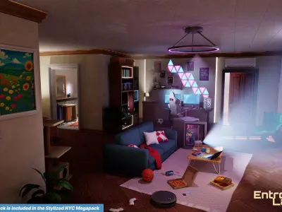 Stylized New York Gaming Room interior Environment Unreal Engine Low-poly 3D model