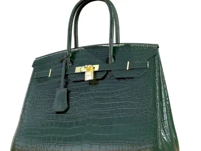 Hermes Birkin Bag Green Crocodile Leather Low-poly 3D model