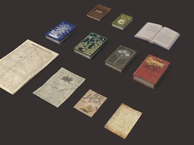 Old Books Set Low-poly 3D model