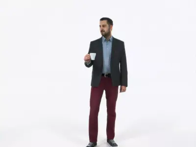 Portrait 03G Drinking Coffee Casual Man Low-poly 3D model