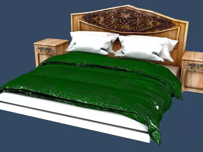 bed  European-style luxury double bed model 3D print model