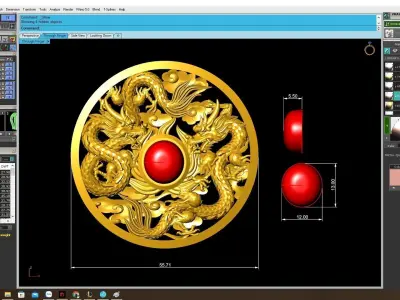 Double Dragon Circle Pendant with Red Cabochon Center 4041 3D print model