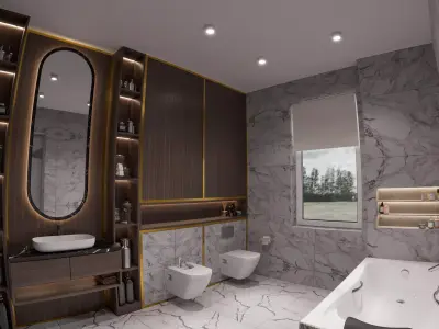 Bahtroom modern bathroom with marble floors and walls Free 3D model