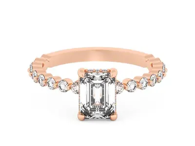 EMERALD Cut Hidden Halo Engagement Ring 3D print model