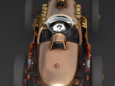 Retro-Futuristic Steampunk Racing Car 3D Model Low-poly 3D model