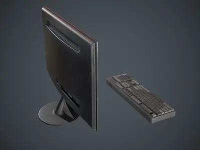 Hd Monitor and keyboard Low-poly 3D model