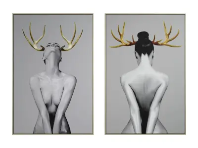 Girl With Gold Horn Set Of 2 3D model