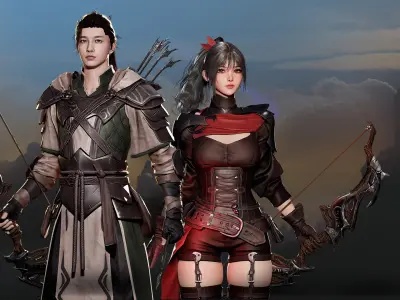 MMORPG Advanced Archers - Medieval Fantasy Modular Character Low-poly 3D model