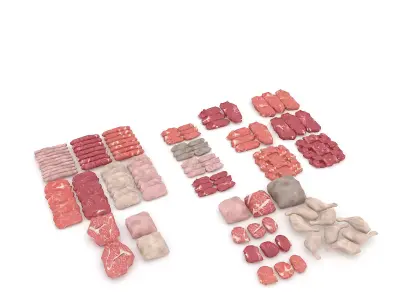 3D meat and sausage varieties model Low-poly 3D model