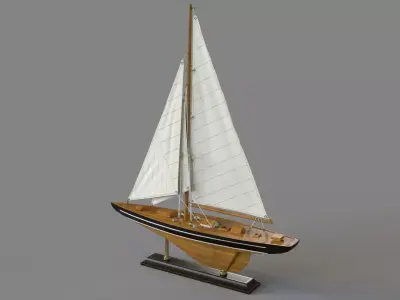 Beige Birch Coastal Sculpture Sail Boat 3D model
