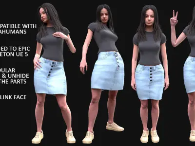 Woman - Summer Outfit 2 - Modular - Rigged Low-poly 3D model