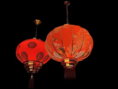 Chinese red lantern  Low-poly 3D model 8