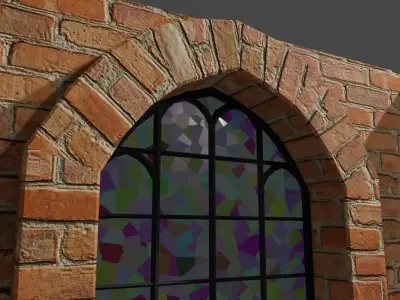 Wall with Vitral Window - Stained Glass - Parede Low-poly 3D model