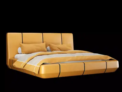 Bed with pillows and blanket 007 3D model