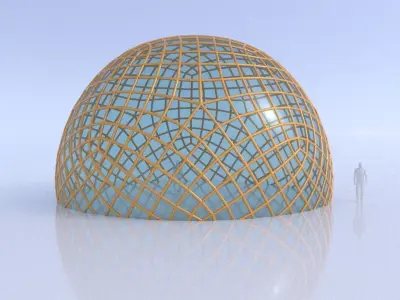 Geodesic dome like enclosed structure with glass panels 3D model