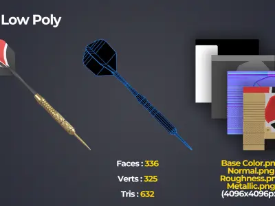 Dart and Dartboard for playing Darts Low-poly 3D model