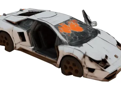 wasted sports car Low-poly 3D model