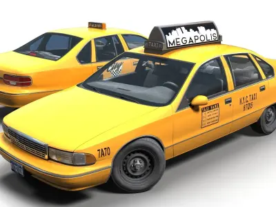 Yellow taxi sedan Low-poly 3D model
