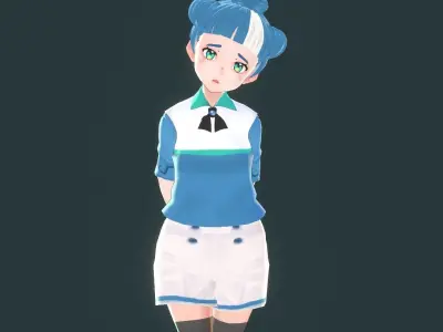 Godotte anime girl with hair and shorts Low-poly 3D model