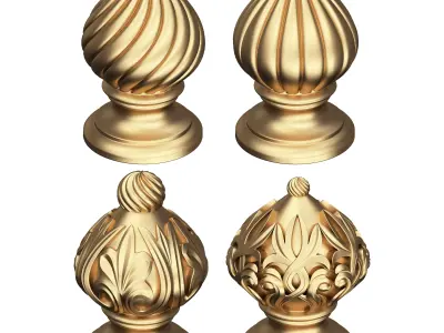 Carved Finial Knob Collection Low-poly 3D model