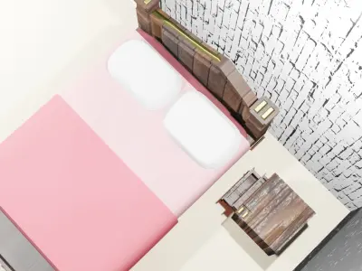 Bed model with sheets and wooden headboard Free 3D model