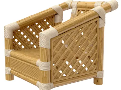 Restaurant Bamboo Chair with wicker planks 3D model