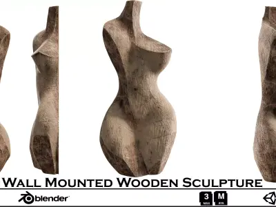 Wall Mounted Wooden Sculpture - Abstract Female Low-poly 3D model