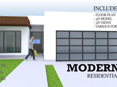 MODERN RESIDENTIAL HOUSE - 1 STORY 4 BEDROOM 3 CAR GARAGE  3D model