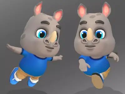 Rhino Animated Rigged Low-poly 3D model