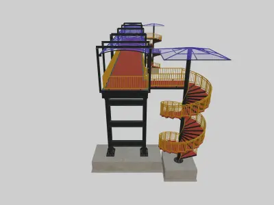 Steel Pedestrian Bridge - Spiral Stair - Straight Type-13 3D model