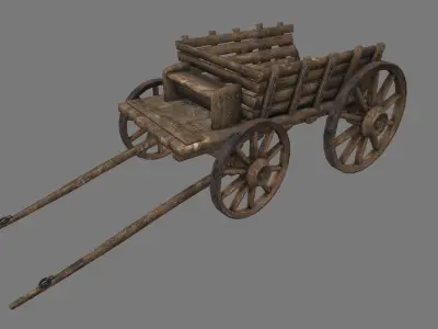 Wooden Cart Low-poly 3D model