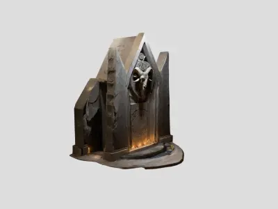 Medieval Modular Wall Altar Stone Low-poly 3D model