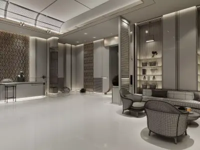 Luxury Hotel Lobby Reception Low-poly 3D model