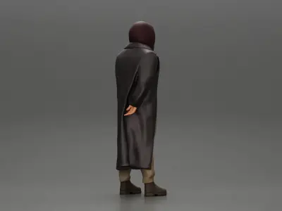 bearded man stands in a stylish hoodie and a flowing long coat 3D print model