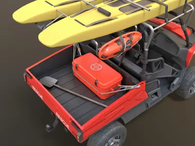 Lifeguard Vehicle WIth Buoys And Boards Low-poly 3D model