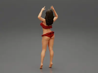 Hot beautiful woman in bikini standing with her arms raised up 3D print model