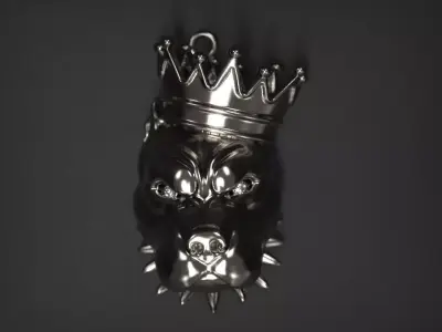 King dog head pendant with crown 3D print model
