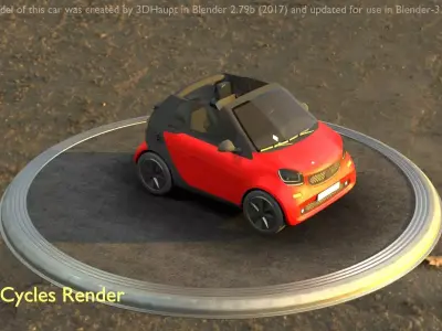 City Car 36 Small Convertible Open Type-E Red Low-poly 3D model