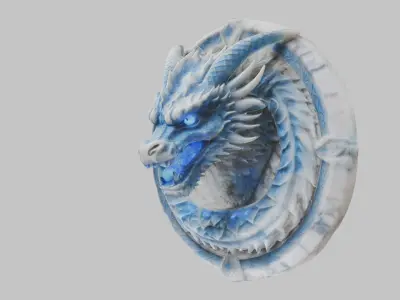 Medieval Dragon Head Bust Marble Sculpture Low-poly 3D model