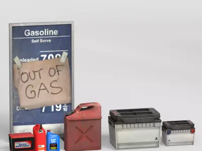 Low Poly Car Workshop Pack  Heavy Duty Car Lift  Gas Pump  Low-poly 3D model