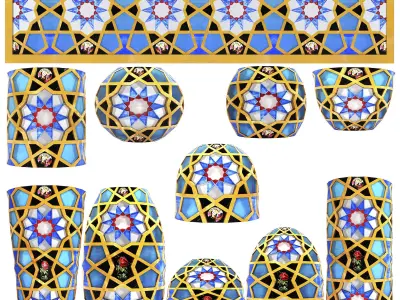 Collection of traditional vases and traditional panels 3D model