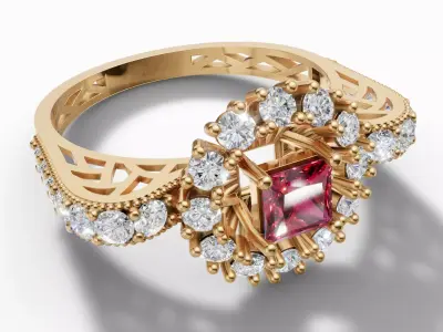 Princess Starburst Cluster Gem Ring stl 3dm  3D print model