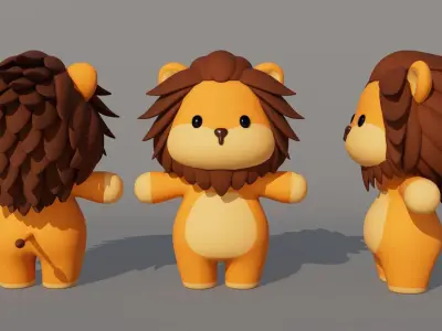 Rigged Cartoon Lion Low-poly 3D model